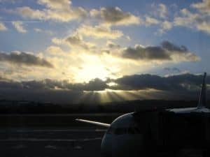 sunrise, airport, early flight with baby