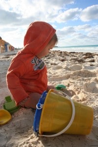 baby travel tips, playing, Baby on beach, playa pilar, playa pilar cuba, baby playa pilar