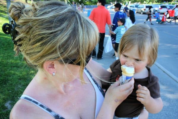 Baby eating ice cream at Canadas Wonderland